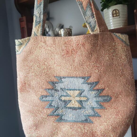 Vintage Carolyn Miller Southwestern Canvas Mini Shoulder Tote Bag Purse w Beads - Picture 3 of 8